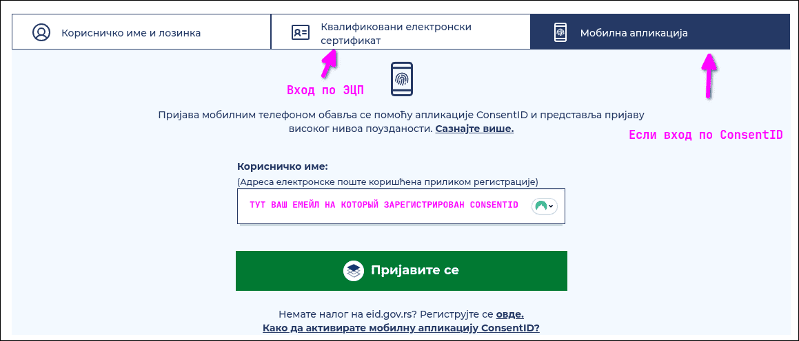 Выбор consentID